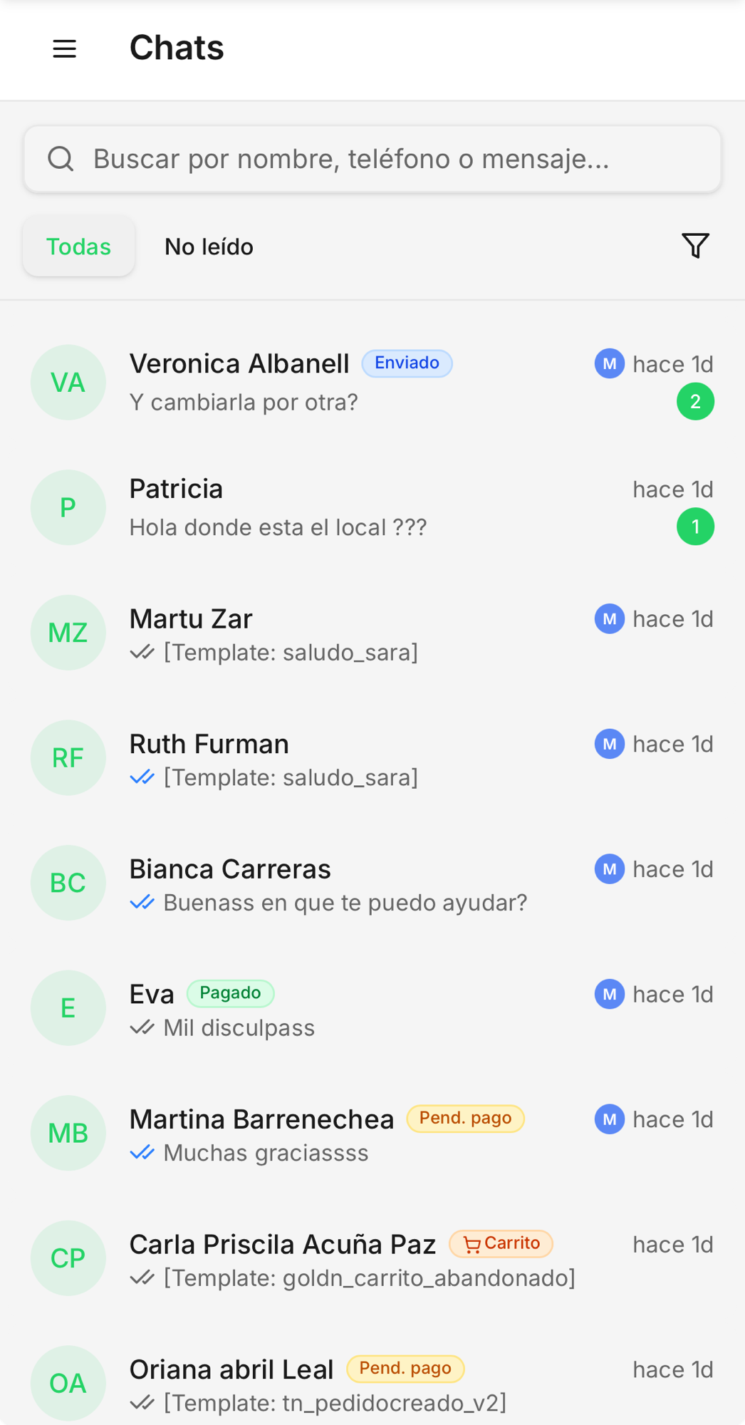 Waspy en el celular: bandeja de chats